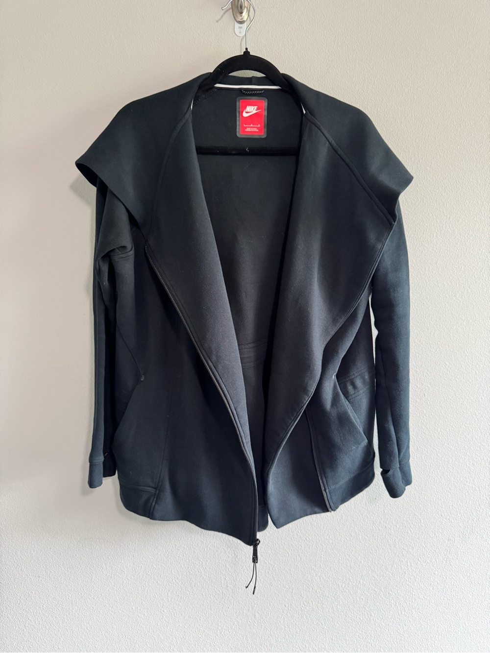 Nike Women's Black Open-Front Hooded Bomber Jacket
